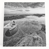 Stretched canvas wall art depicting serene lakeside landscapes in soft blues and greens, perfect for adding tranquility and elegance to any living space.