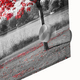 Close-up view of an acrylic glass wall art piece showcasing a serene lake landscape, featuring vibrant colors and intricate details, perfect for modern decor.