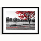 Framed wall art collection showcasing serene lake landscapes in vibrant colors, featuring a sleek black frame and a white mat for an elegant touch. Perfect for home decor.