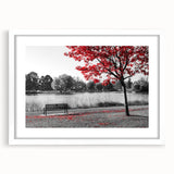 Framed wall art featuring a serene lake landscape design, elegantly matted in white, ideal for enhancing home decor with nature-inspired aesthetics.