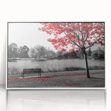 Framed wall art showcasing a serene lake landscape design, featuring vibrant colors and intricate details, elegantly displayed with a white frame for modern decor.