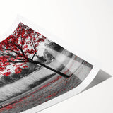 Stunning lakeside landscape wall art print showcasing vibrant blues and greens, rolled for easy shipping and display in modern decor settings.