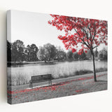Stretched canvas artwork depicting a serene lake landscape design, showcasing vibrant colors and intricate details, ideal for home decor or office spaces.