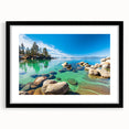 Framed black wall art featuring serene landscape and lake design, perfect for home decor, showcasing a modern aesthetic with a sleek mat finish.