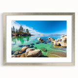 Framed wall art collection showcasing serene landscape and lake design, featuring a silver frame with matting, perfect for adding elegance to home decor.