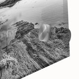 Close-up of a stunning acrylic glass wall art piece showcasing a serene lake landscape, featuring vibrant blues and greens, ideal for home decor enhancement.