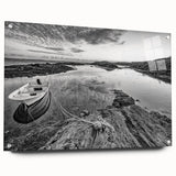 Acrylic glass wall art collection showcasing a serene landscape with a lake view, elegantly displayed from the side, highlighting the vibrant colors and intricate details. Perfect for home decor enthusiasts seeking modern artistic designs that enhance any space.