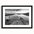 Framed wall art showcasing a serene lakeside landscape in vibrant colors, featuring a black mat and sleek frame, ideal for home decor enhancement.