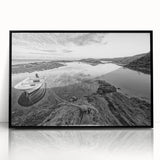 Framed wall art collection featuring serene lakeside landscapes in vibrant colors, with a sleek black frame, perfect for enhancing modern home decor.