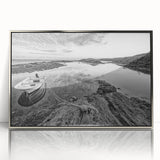 Framed acrylic wall art collection featuring serene lakeside landscape design with silver accents, showcasing tranquil colors and modern aesthetic for home decor.