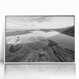 Framed wall art collection showcasing serene lake landscapes in vibrant colors, designed with a sleek white frame for modern decor. Perfect for home or office ambiance.