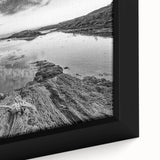 Framed close-up of a serene landscape wall art piece showcasing a tranquil lake scene, vibrant colors, and intricate details, perfect for home decor enhancement.