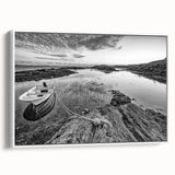 Framed wall art collection showcasing serene landscapes and lakes, featuring vibrant colors and elegant white framing, perfect for home decor enhancement.