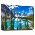 Acrylic glass wall art collection showcasing a serene lakeside landscape, featuring vibrant colors and intricate details, displayed at a side view with stylish pins. Perfect for enhancing home decor with natural beauty and tranquility.