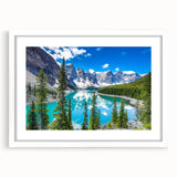 Framed wall art featuring a serene lake landscape design, mounted with a white mat for a clean look, ideal for enhancing home décor with nature-inspired aesthetics.