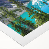 Rolled canvas wall art showcasing a serene landscape with a tranquil lake reflecting vibrant blue skies, perfect for enhancing home decor in living spaces.