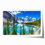 Serene landscape wall art print showcasing tranquil lakeside views with vivid colors, perfect for home decor. Rolled canvas design packaged securely in a tube.