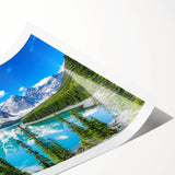 Rolled print showcasing a serene lake landscape with vibrant colors, designed for wall art collection, featuring calming blue and green hues, perfect for home decor.