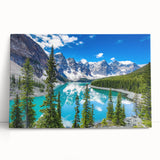 Stretched canvas wall art showcasing a serene lake landscape with vibrant colors and soft brush strokes, ideal for home decor or office spaces.