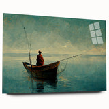 Acrylic glass wall art collection showcasing a serene lake landscape design, viewed from the side, highlighting its sleek finish and elegant presentation. Ideal for modern decor.