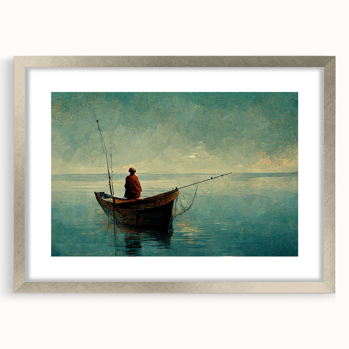 Framed wall art collection showcasing serene landscapes and lakes, featuring a silver frame and matting, ideal for enhancing home decor and creating a tranquil ambiance.