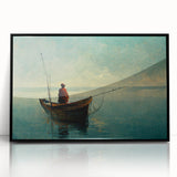 Framed wall art collection showcasing a serene lake landscape, featuring vibrant colors of blue and green, with a sleek black frame for modern decor.