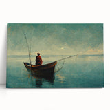 Stretched canvas wall art collection showcasing a tranquil lake landscape with vibrant colors, leaning against a wall, perfect for home decor enhancement.