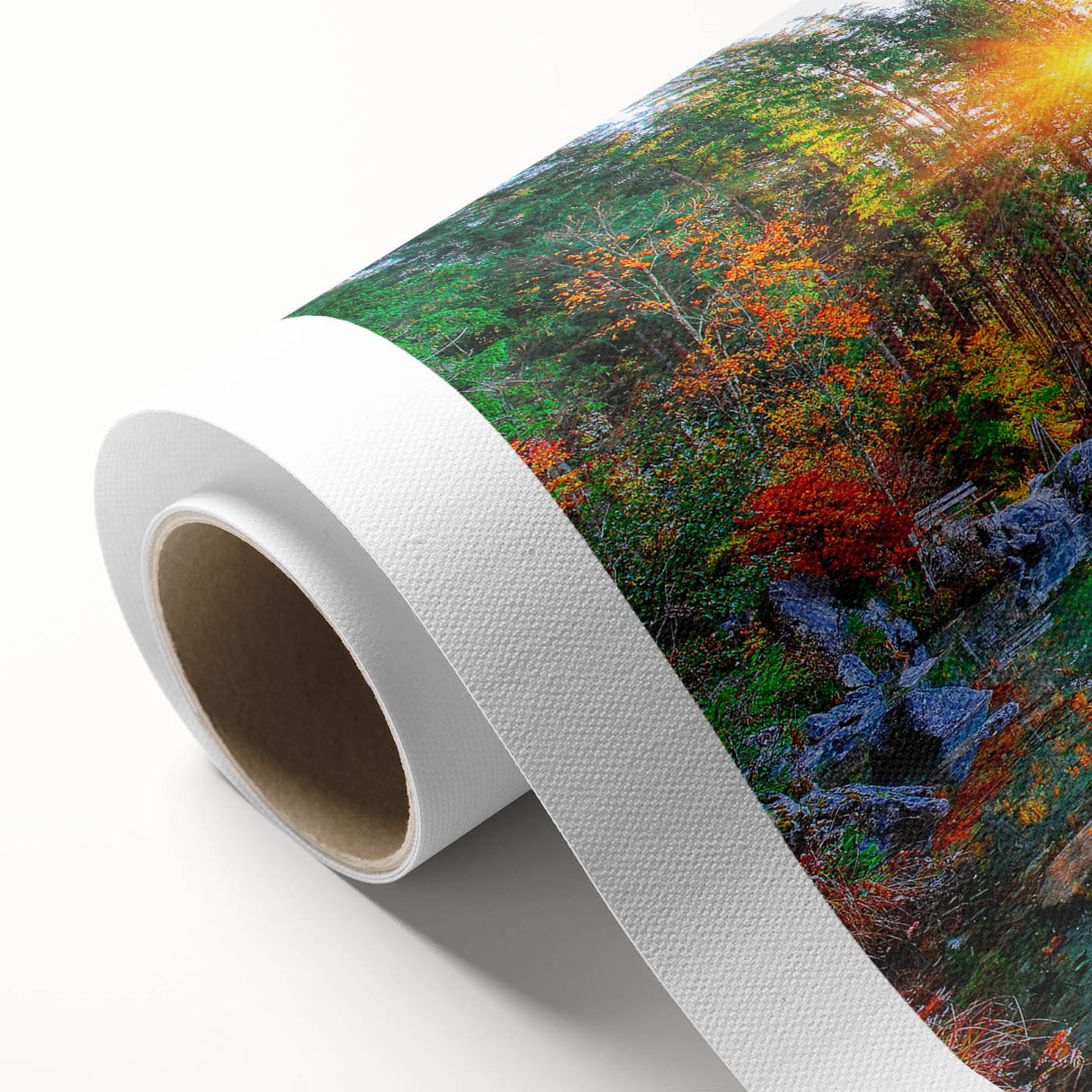 Stunning rolled canvas wall art showcasing a serene lake landscape with vibrant colors and intricate details, perfect for enhancing any living space or office decor.