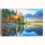Stretched canvas wall art showcasing a serene lake landscape with vibrant colors and intricate details, perfect for enhancing home decor. Ideal for nature lovers.
