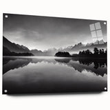 Acrylic glass wall art piece showcasing a serene lakeside landscape design from the 'Landscapes & Lakes' collection, featuring vibrant colors and a modern aesthetic. Perfect for enhancing home decor with nature-inspired elements.