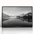 Framed acrylic wall art showcasing a serene lake landscape design with vibrant colors, set in a sleek black frame, perfect for modern home decor.