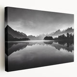 Stretched canvas wall art showcasing a serene lake landscape with vibrant colors and detailed textures, perfect for enhancing home decor and creating a calming atmosphere.