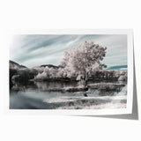 Beautiful rolled print of serene lake landscape wall art, showcasing vibrant blues and greens with a tranquil scene, perfect for home decor enhancement.