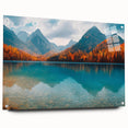 Acrylic glass wall art featuring a serene lake landscape design, showcasing vibrant colors and intricate details, displayed with pins for easy hanging. Perfect for home decor enthusiasts seeking nature-inspired artwork.