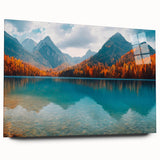 Acrylic wall art featuring a serene lake landscape design, showcasing vibrant blue hues and lush greenery, presented in a side view without pins, perfect for interior decor.