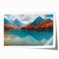 Serene landscape wall art print featuring a tranquil lake surrounded by lush greenery and mountains, rolled and ready for framing or display.