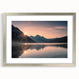 Framed wall art collection featuring serene lake landscapes with a silver mat, showcasing tranquil nature scenes perfect for home decor. Ideal for enhancing living spaces.