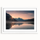 Framed wall art featuring a serene lake landscape design, set in a white mat and frame, ideal for enhancing home decor with a tranquil nature theme.