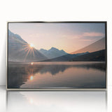 Framed acrylic wall art featuring a serene lake landscape with vibrant colors and silver accents, perfect for modern home decor and interior design enhancement.