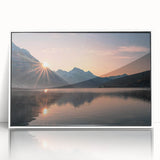 Framed acrylic wall art featuring a serene lake landscape design, with a white frame and clear front view, ideal for modern home decor and interior design enhancement.