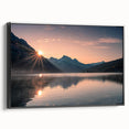 Framed canvas wall art showcasing a serene lake landscape with vibrant colors and intricate details, viewed from the side against a neutral backdrop. Perfect for home decor.