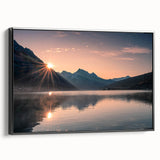 Framed canvas wall art showcasing a serene lake landscape with vibrant colors and intricate details, viewed from the side against a neutral backdrop. Perfect for home decor.