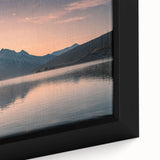 Framed canvas close-up showcasing a serene lake landscape design with vibrant colors and intricate details, perfect for enhancing home decor aesthetics.