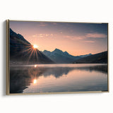 Framed canvas wall art showcasing a serene lake landscape with vibrant colors and a gold frame, perfect for enhancing home decor aesthetics.