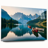 Acrylic glass wall art showcasing a serene lake landscape design, featuring vibrant colors and fine detailing, perfect for enhancing modern home decor.