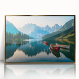 Framed acrylic wall art showcasing a serene lake landscape with gold accents, perfect for home decor. Ideal for adding a touch of elegance to any room.