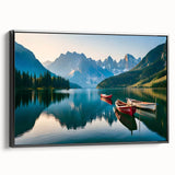 Framed canvas wall art showcasing a serene lake landscape with vibrant colors and intricate details, featuring a black frame side view, perfect for home decor.
