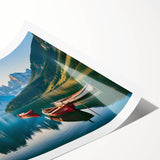 Beautifully rolled landscape wall art print showcasing serene lake views and vibrant colors, ideal for home decor. Comes packaged securely in a cardboard tube.