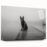 Acrylic glass artwork showcasing a serene lakeside landscape, featuring vibrant colors and intricate details, elegantly displayed with pins against a neutral backdrop. Perfect for enhancing home decor and creating a calming atmosphere.