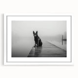 Framed wall art showcasing a serene lake landscape design with vibrant colors, set within a white mat for an elegant presentation, perfect for home decor.